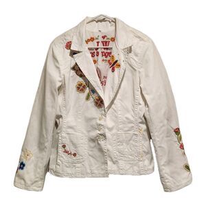 Johnny Was JWLA Floral Embroidered White 100% Cotton Jacket Size Large